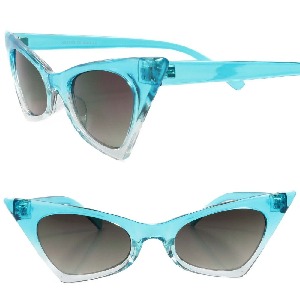 Vintage Retro Women Blue Cat Eye Triangle Sun Glasses Eyewear Shades